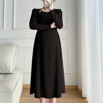 Френска модна рокля за бременни жени 2023 г. Пролет и есен Нова черна рокля от висок клас Дълга рокля за бременни жени