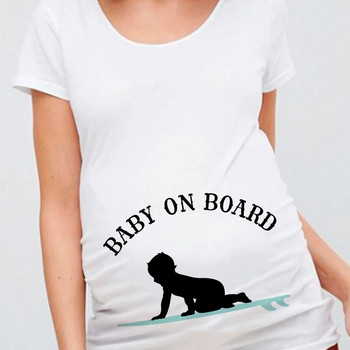 Baby on Board Gender Reaval Print Тениска за бременни за бременни Риза за бременни с къс ръкав Подаръци за нова майка Съобщение за бременни