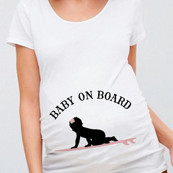Baby on Board Gender Reaval Print Тениска за бременни за бременни Риза за бременни с къс ръкав Подаръци за нова майка Съобщение за бременни