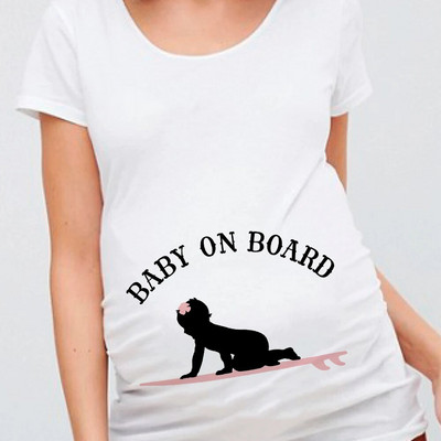 Baby on Board Nem Reaval Print Terhes póló Kismama rövid ujjú Terhesség Ing