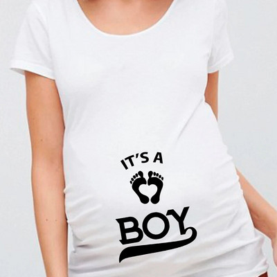 Baby on Board Nem Reaval Print Terhes póló Kismama rövid ujjú Terhesség Ing