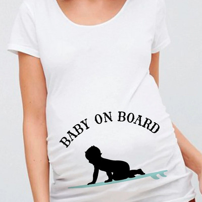 Baby on Board Nem Reaval Print Terhes póló Kismama rövid ujjú Terhesség Ing