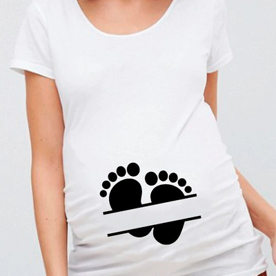 Baby on Board Nem Reaval Print Terhes póló Kismama rövid ujjú Terhesség Ing