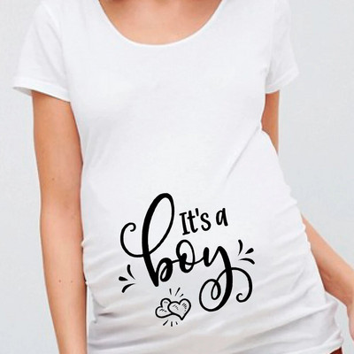 Baby on Board Nem Reaval Print Terhes póló Kismama rövid ujjú Terhesség Ing