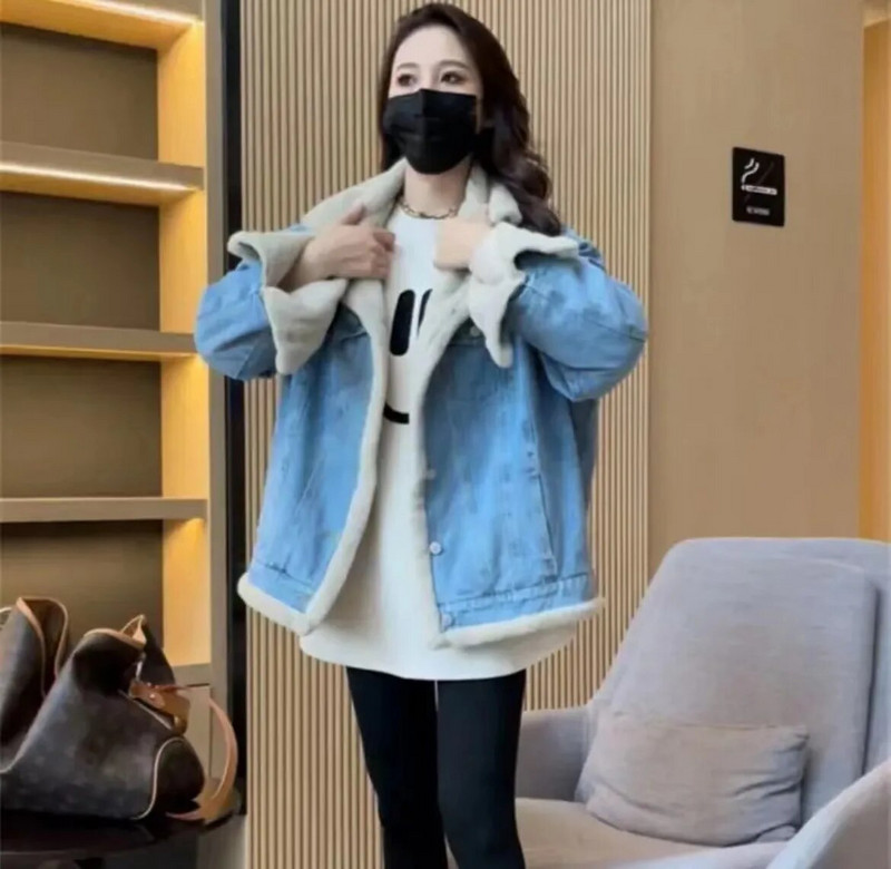 Koreai stílusú kismama farmer dzsekik téli vastag meleg báránytoll gyapjú terhes nők kabát terhes felsőruházat terhes ruházat