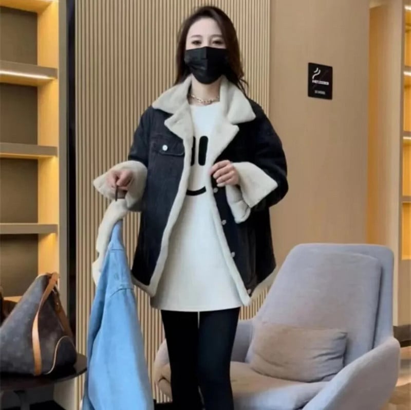 Koreai stílusú kismama farmer dzsekik téli vastag meleg báránytoll gyapjú terhes nők kabát terhes felsőruházat terhes ruházat