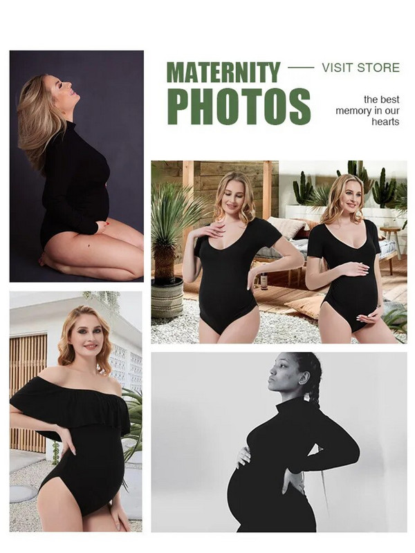 Nėščiųjų kombinezonas fotosesijai nėščioms moterims Nuotraukos Vienetiniai kūno marškiniai Nėštumo drabužiai