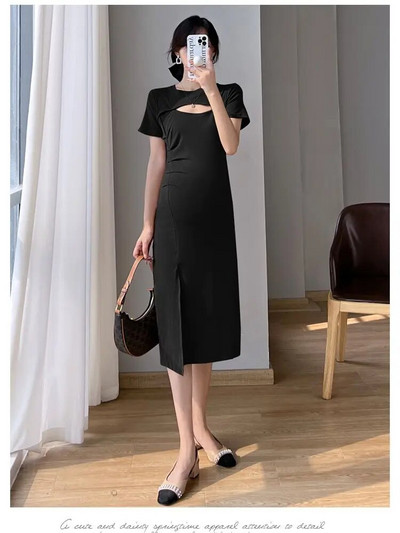 Rochie de maternitate din bumbac de vară 2023, haine subțiri pentru femei însărcinate, scobit cu gâtul în față, rochii sexy pentru sarcină