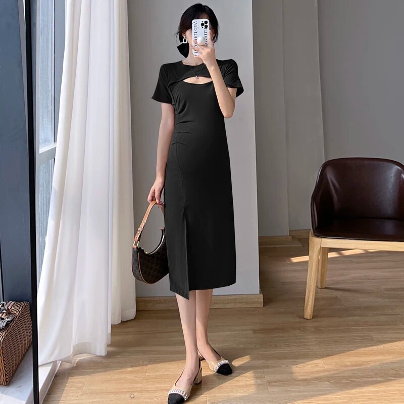 Rochie de maternitate din bumbac de vară 2023, haine subțiri pentru femei însărcinate, scobit cu gâtul în față, rochii sexy pentru sarcină