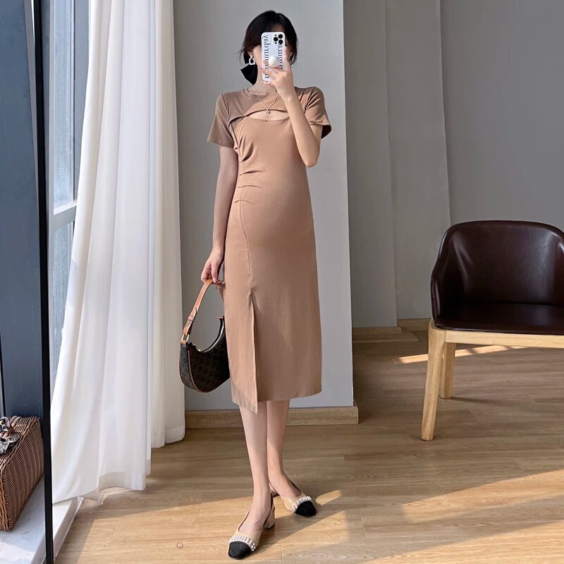 Rochie de maternitate din bumbac de vară 2023, haine subțiri pentru femei însărcinate, scobit cu gâtul în față, rochii sexy pentru sarcină