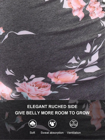 Liu&Qu καλοκαιρινά μπλουζάκια εγκυμοσύνης Μπλουζάκια με κοντό μανίκι Ruching στο πλάι Ρούχα μπλουζάκι με στρογγυλή λαιμόκοψη