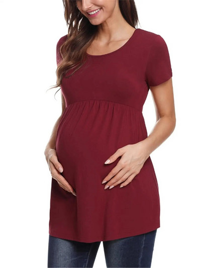 Liu&Qu Topuri de vară de maternitate Cămăși cu tunică pentru gravide Tricou cu mâneci scurte cu fânețe laterale Tricou pentru sarcină cu gât rotund