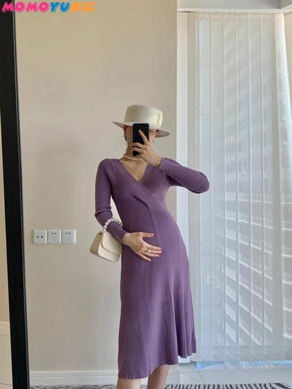 Toamnă Elegantă Rochie Pulovere Sarcină Rochie Maternitate Căldură Toamnă Iarnă Pulover tricotat Rochie Haine pentru gravide