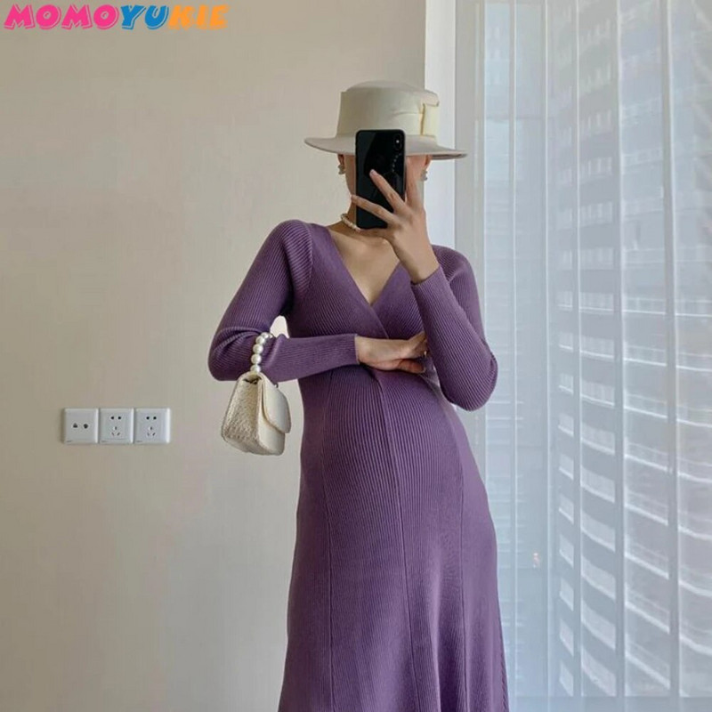 Toamnă Elegantă Rochie Pulovere Sarcină Rochie Maternitate Căldură Toamnă Iarnă Pulover tricotat Rochie Haine pentru gravide