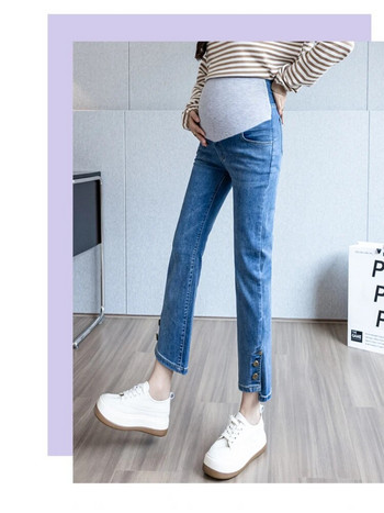 Ежедневни широки коремни дънки за фотосесия за бременни Корейски модни дънки за бременни Есенни дънкови панталони Дрехи за бременни жени