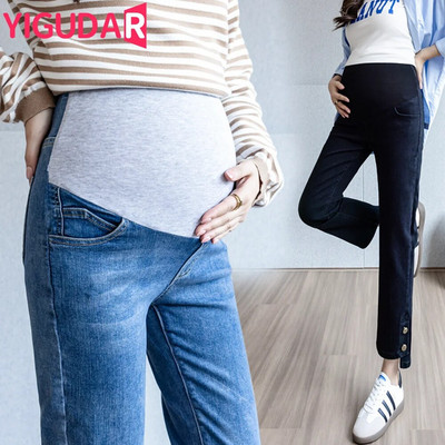 Ocazional largi abdominali ședință foto pentru sarcină Blugi moda coreeană Blugi de maternitate Pantaloni de toamnă din denim Haine pentru femei gravide