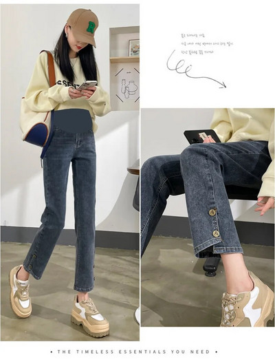 Ocazional largi abdominali ședință foto pentru sarcină Blugi moda coreeană Blugi de maternitate Pantaloni de toamnă din denim Haine pentru femei gravide