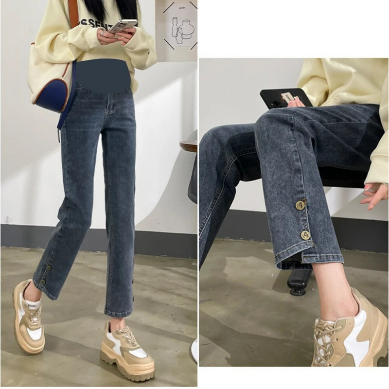 Ocazional largi abdominali ședință foto pentru sarcină Blugi moda coreeană Blugi de maternitate Pantaloni de toamnă din denim Haine pentru femei gravide