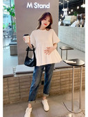 Καλοκαίρι 2023 Νέα μόδα Φαρδιά πουκάμισα για έγκυες γυναίκες με κοντό μανίκι βαμβακερό μπλούζες εγκυμοσύνης με λαιμόκοψη σε Ο