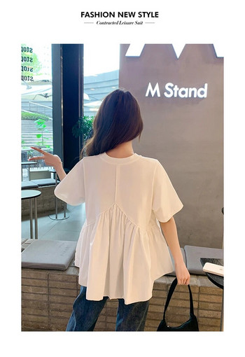 Нова лятна мода за 2023 г. Свободни ризи за бременни жени с къс ръкав О-образно деколте Памучно горнище за бременни с големи размери Бели блузи