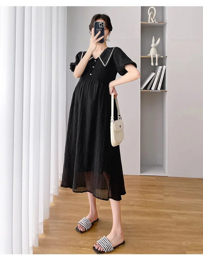 Koreai stílusú, divatos, bő terhes női ruha, egyszínű, puffos ujjú kismama sifon ruha, nagy méretű terhességi birodalmi ruha