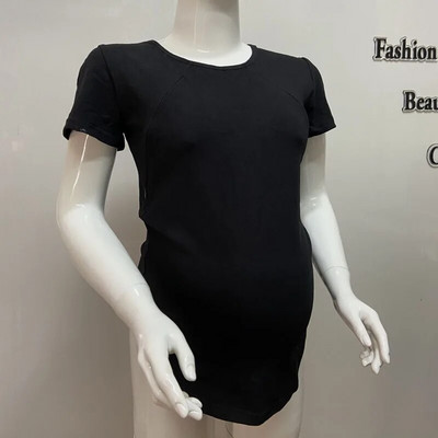 Új női anyai póló rövid ujjú sztreccs pamut felsők cipzáras szoptatáshoz bő terhes ruhák nagy méret