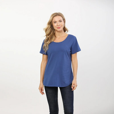 Új női anyai póló rövid ujjú sztreccs pamut felsők cipzáras szoptatáshoz bő terhes ruhák nagy méret