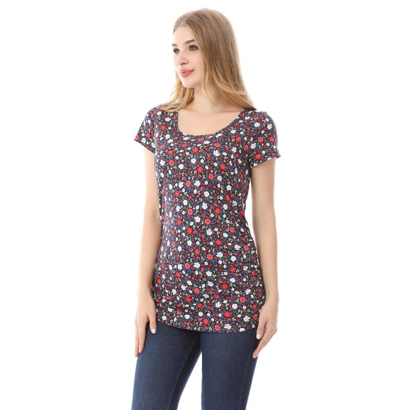 Új női anyai póló rövid ujjú sztreccs pamut felsők cipzáras szoptatáshoz bő terhes ruhák nagy méret