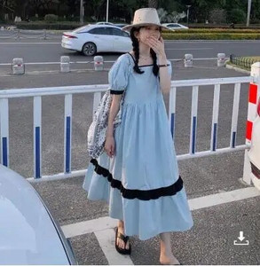 Rochie de epocă de maternitate în stil coreean, cu mâneci scurte, guler pătrat, culoarea blocului, mozaic, femeie însărcinată, rochie din bumbac, lejeră