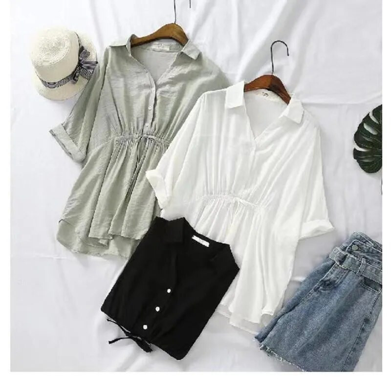 Bluze de maternitate Top de vară pentru gravide Cămăși albe din bumbac in haine Gravida rochie mărime mare cu mânecă scurtă