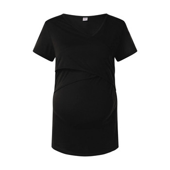Лятна мода за бременни с V-образно деколте Ежедневна тениска за кърмене с къс ръкав за жени след раждане Памучна тениска за кърмене