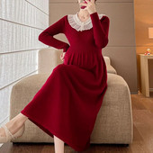 Rochii de maternitate coreeană subțire și solidă, haine noi pentru femei însărcinate, rochie de pulover cu rever dulce, rochii lungi de sarcină