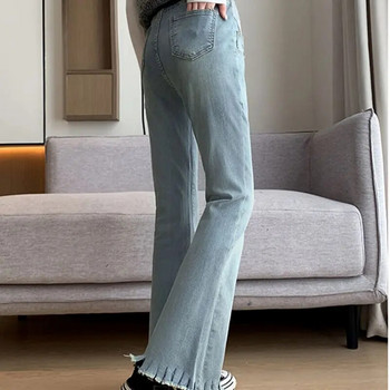 Свободни панталони за бременни Пролетни есенни дрехи за бременни Носете прави дънки с висока талия Ретро панталони за бременни