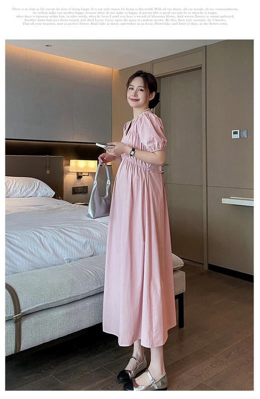 Rochie cu mânecă Hubble-bubble în stil francez pentru femei însărcinate, culoare uni, guler pătrat, bust întins, rochie imperiară de maternitate, elegantă