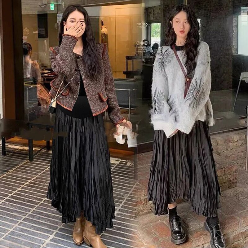 2024 m. pavasario nėščios moters sijonai vienspalviai madingi klostuotas sijonas nėščiosioms netaisyklingu aukštu juosmeniu, pilvo sijonas, laisvas