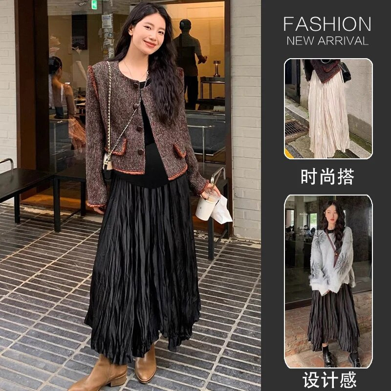 2024 m. pavasario nėščios moters sijonai vienspalviai madingi klostuotas sijonas nėščiosioms netaisyklingu aukštu juosmeniu, pilvo sijonas, laisvas