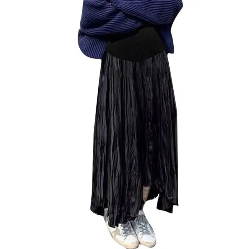 2024 m. pavasario nėščios moters sijonai vienspalviai madingi klostuotas sijonas nėščiosioms netaisyklingu aukštu juosmeniu, pilvo sijonas, laisvas