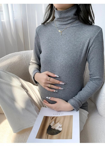 Κορεάτικο ύφος μπλουζάκι μωρού Fleece Χειμερινό μακρυμάνικο ζιβάγκο Μόδα Έγκυος Γυναίκα Basic πουκάμισα τεντωμένο χοντρό ζεστό μπλουζάκι