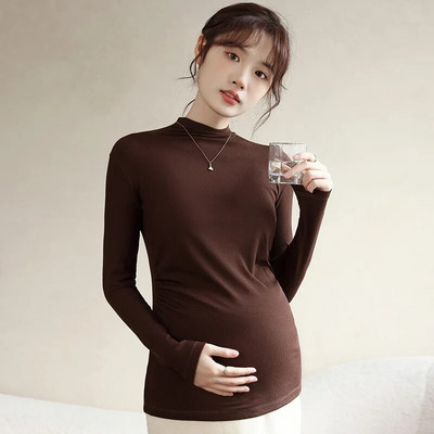 Tricouri cu mânecă lungă de toamnă de maternitate pentru femeile însărcinate, cu fundul solid, cu gât rotic, în modal, cămașă, pulovere, îmbrăcăminte pentru premama