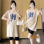 Nyári nagy méretű terhes női pamut póló, hosszú, bő, alkalmi kismama felsők és pólók