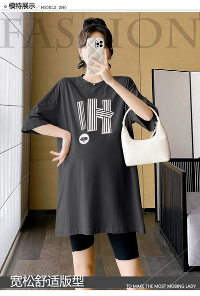 Nyári nagy méretű terhes női pamut póló, hosszú, bő, alkalmi kismama felsők és pólók