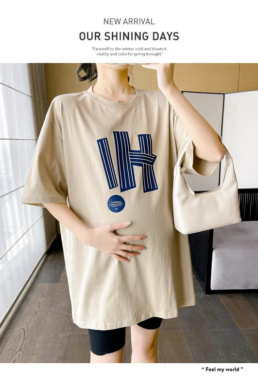 Nyári nagy méretű terhes női pamut póló, hosszú, bő, alkalmi kismama felsők és pólók