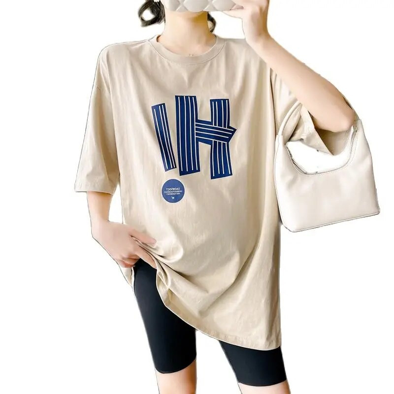 Nyári nagy méretű terhes női pamut póló, hosszú, bő, alkalmi kismama felsők és pólók