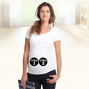 Twin 1 & Twin 2 Γυναικεία κοντομάνικα μητρότητας Crew Lack Tie Μπλουζάκι εγκυμοσύνης Έγχρωμα Ρούχα για Έγκυες Γυναίκες 2020
