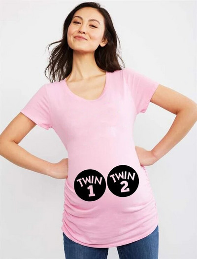 Twin 1 & Twin 2 naiste rasedate lühikeste varrukatega kaelalipsuga rasedate T-särk värvilised riided rasedatele 2020