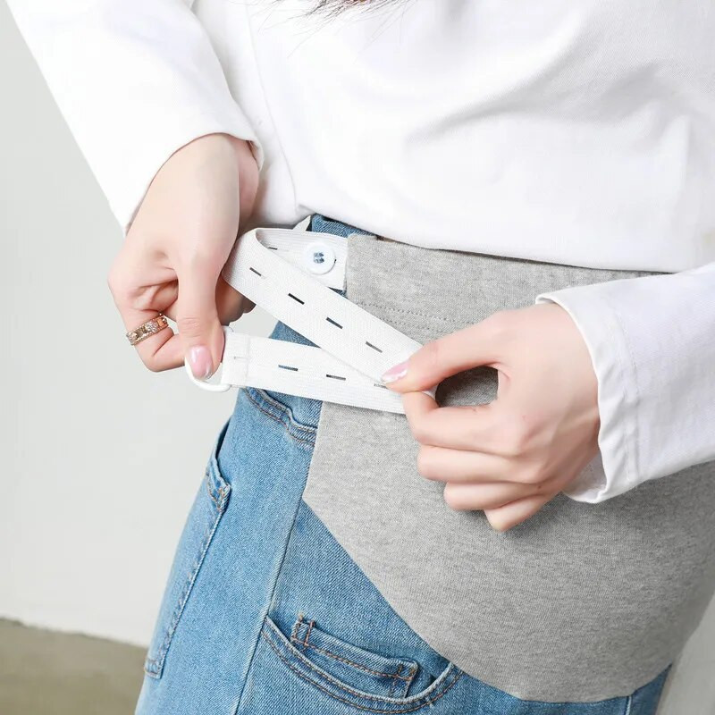 Nauji Nėščioms moteriški džinsiniai midi sijonai Premama korėjietiško stiliaus aukštu juosmeniu priekyje su skeltuku ilgi sijonai nėščioms moterims laisvalaikio laisvas sijonas