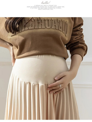 Ρούχα εγκυμοσύνης Premama Ελαστική φούστα στη μέση της γάμπας Άνοιξη φθινόπωρο Casual έγκυες γυναίκες Πλισέ ψηλή μέση φούστα επέκτασης κοιλιάς