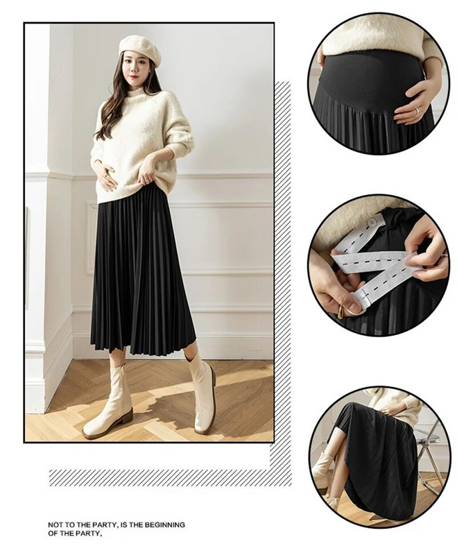 Drabužiai nėščiosioms Premama elastingas sijonas iki blauzdos pavasario rudeninis laisvalaikis nėščioms moterims klostuotas aukštu juosmeniu pilvą ilginantis sijonas