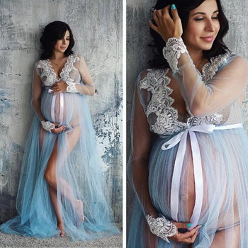 Φορέματα εγκυμοσύνης για φωτογράφηση Ολόσωμο φόρεμα σφουγγαρίσματος για έγκυες μπροστινές σπαστές δαντέλες φωτογραφία εγκυμοσύνης Ρούχα δίχτυα νήματα