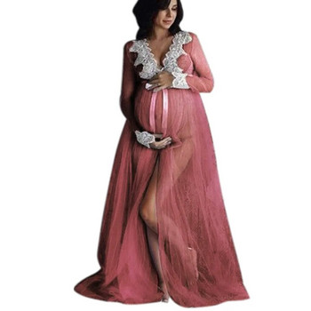Φορέματα εγκυμοσύνης για φωτογράφηση Ολόσωμο φόρεμα σφουγγαρίσματος για έγκυες μπροστινές σπαστές δαντέλες φωτογραφία εγκυμοσύνης Ρούχα δίχτυα νήματα